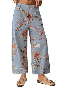 Floral Wide-Leg Pants - Blue